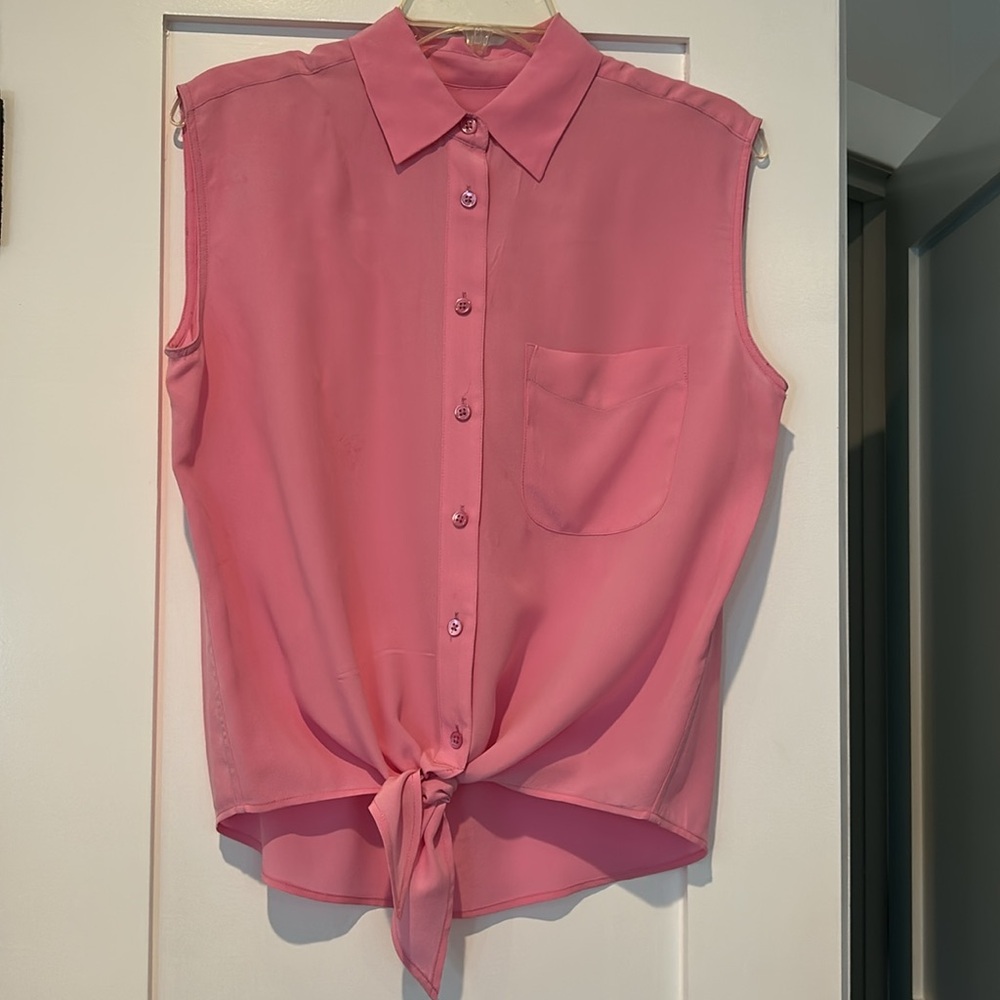 Equipment Pink Asymmetrical Button Down Shirt